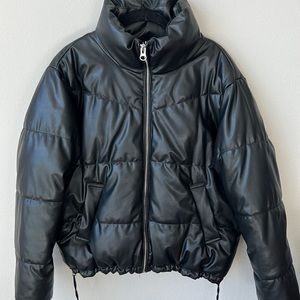 Faux Leather Puffer Jacket